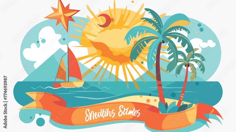 Vector summer label with island tropical beach sun