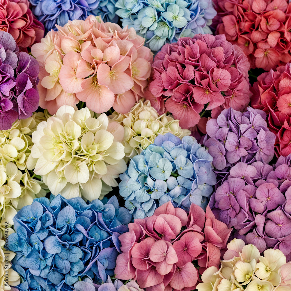 Beautiful colorful hydrangea flowers as background