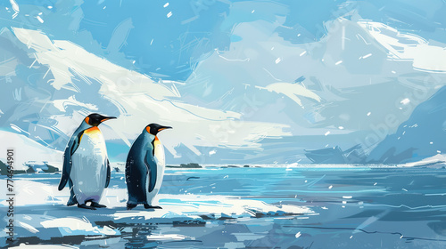 penguins in snow World penguin day April 25, Penguin Awareness Day Good for banner, poster, greeting card, party card, invitation, template, advertising, campaign, and social media. photo