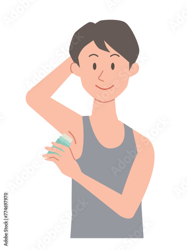 スティック状の制汗剤を塗る男性のイラスト