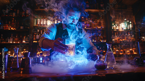 Flair bartending with potions that grant immortality