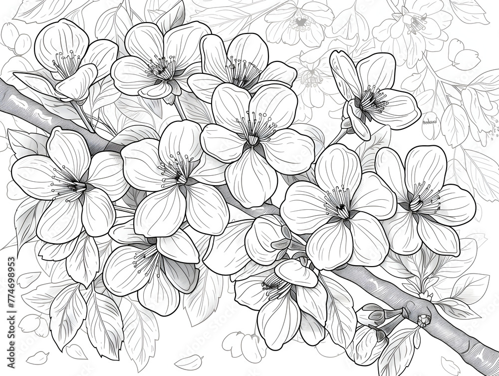 Cherry Blossoms  flowers, a page for a coloring book for children