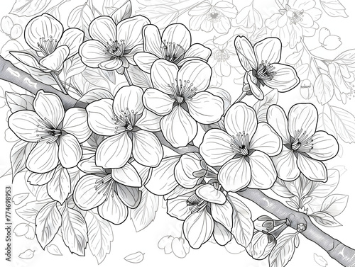 Cherry Blossoms  flowers  a page for a coloring book for children