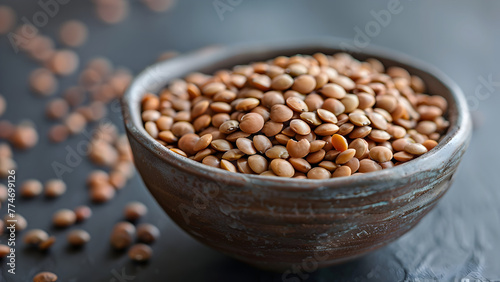 a bowl of beans with a brown background and a black background.