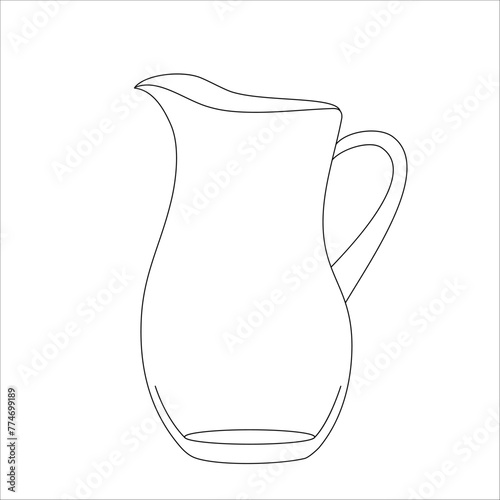 Outline vector hand drawn illustration of glass milk jar with milk, simple pattern for cooking