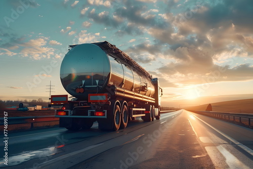 A gasoline carrying truck on the highway photo