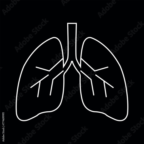 Vector icon of lungs on a black background. A simple drawing of lungs on a black background. Vector illustration eps 10