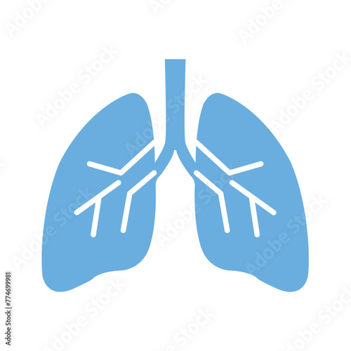 Vector icon of lungs on a white background. The vector icon of the lungs is blue. Take care of your health. Flat vector design. Graphic illustration of eps 10