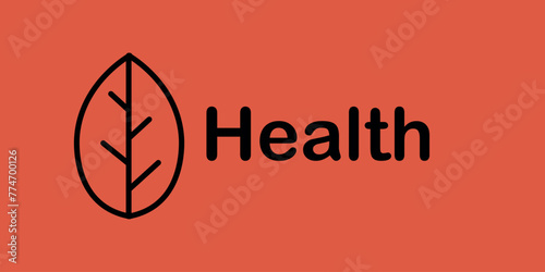 Vector banner about health on a red background. A leaf icon, a symbol of eco-food. Take care of your health. Vector banner. Graphic design in EPS 10 format