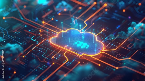 Glowing Cloud Computing Concept on Circuit Board