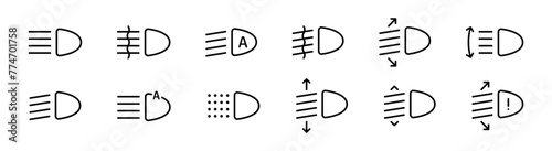 Car light icon set. Headlight, light indicator dashboard symbol collection. Vector 