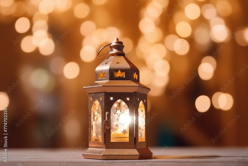 Eid mubarak and ramadan kareem greetings with islamic lantern and mosque. Eid al fitr background
