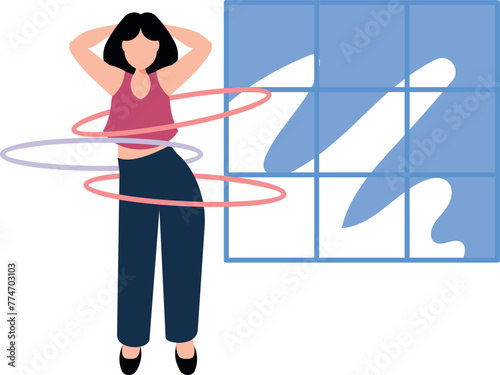 Girl exercising with hula hoops.