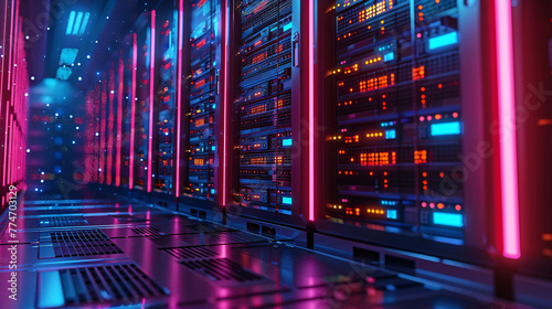 Computer server room background, network server database center scene illustration