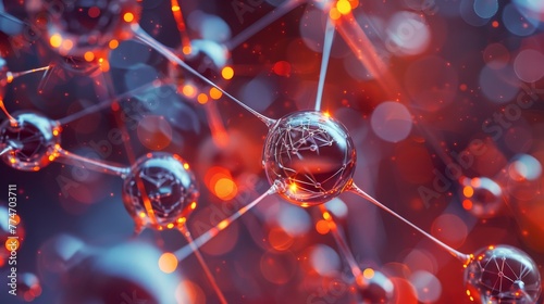 A close up of a bunch of spheres with a red background. The spheres are connected by strings, and the image has a futuristic, almost alien-like feel to it