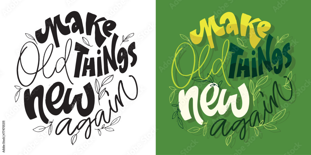 Set with hand drawn lettering quotes in modern calligraphy style ...
