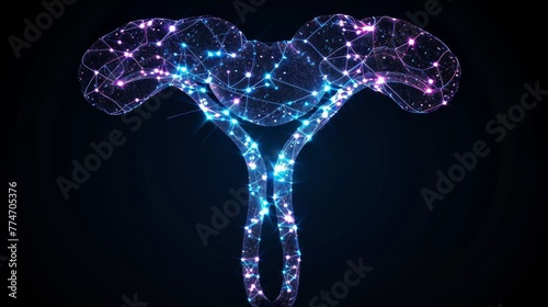 Uterus or uterine cancer medical concept as cancerous cells in a female body attacking the reproductive system as ovaries photo