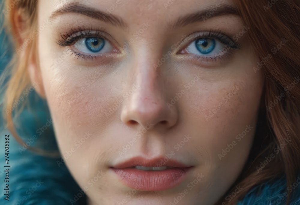 Close up fashion portrait of seductive sexy woman with big blue eyes ,full lips , prefect skin and long fluffy curled hairstyle. Natural make up. Close up fashion portrait of seductive sexy woman with big blue eyes ,full lips , prefect skin and long fluffy curled hairstyle. Natural make up.
