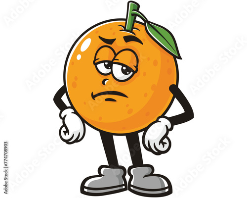 grumpy Orange fruit cartoon mascot illustration character vector clip art hand drawn