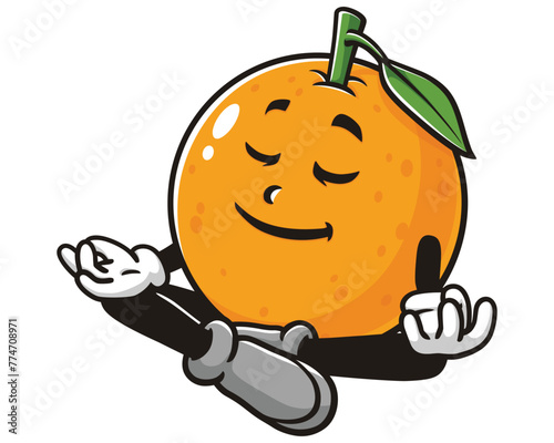 Orange fruit is meditating cartoon mascot illustration character vector clip art hand drawn