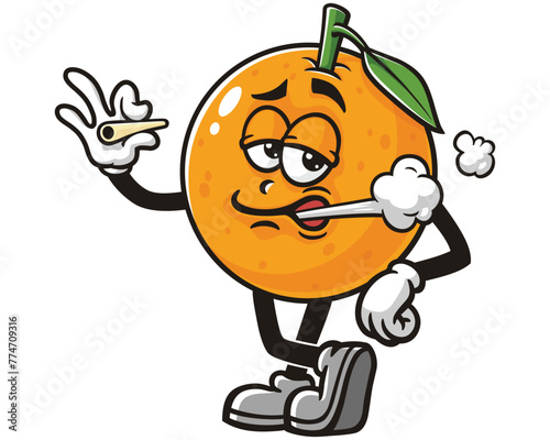 smoking Orange fruit cartoon mascot illustration character vector clip art hand drawn