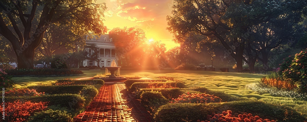 Sunset Serenade A Glorious Garden Glows in the Golden Hour Generative AI