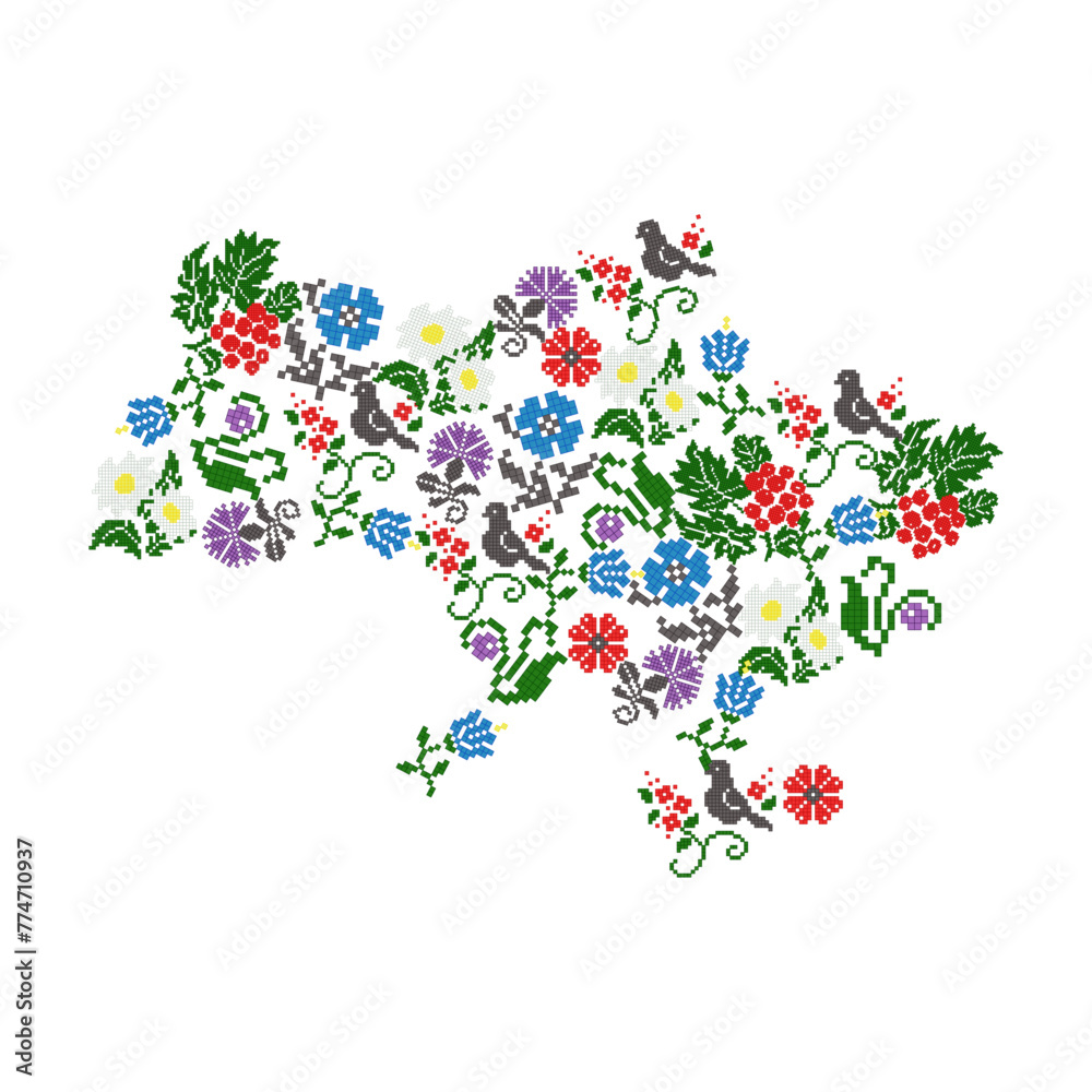 Ukraine map and flowers