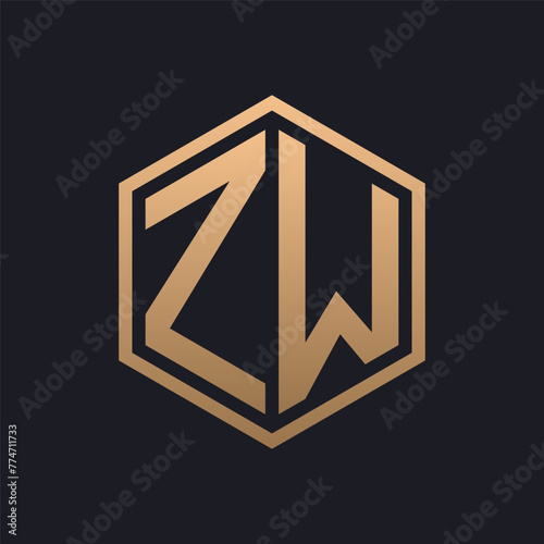 Elegant Hexagon Letter ZW Logo Design. Initial Luxurious ZW Logo Template