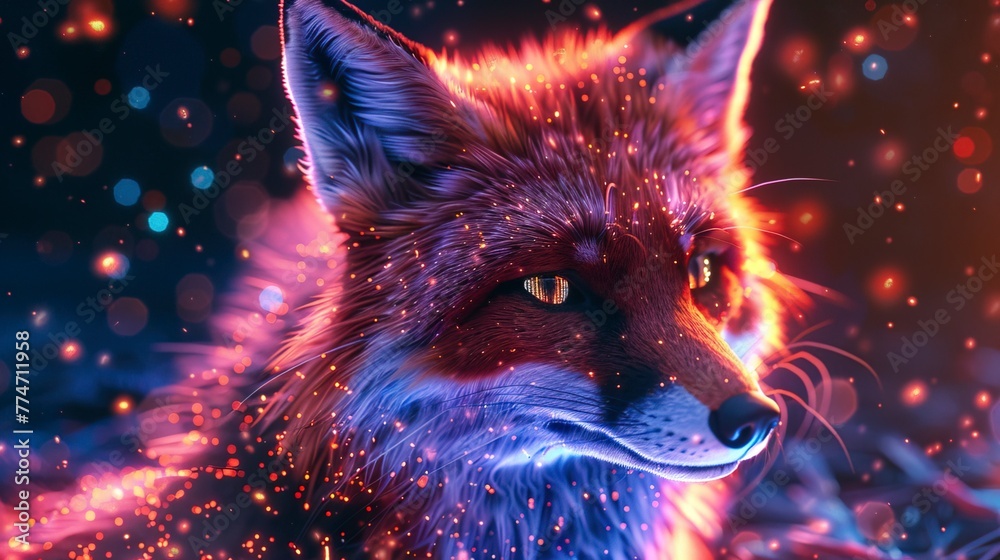 Fototapeta premium Red fox neon effect.