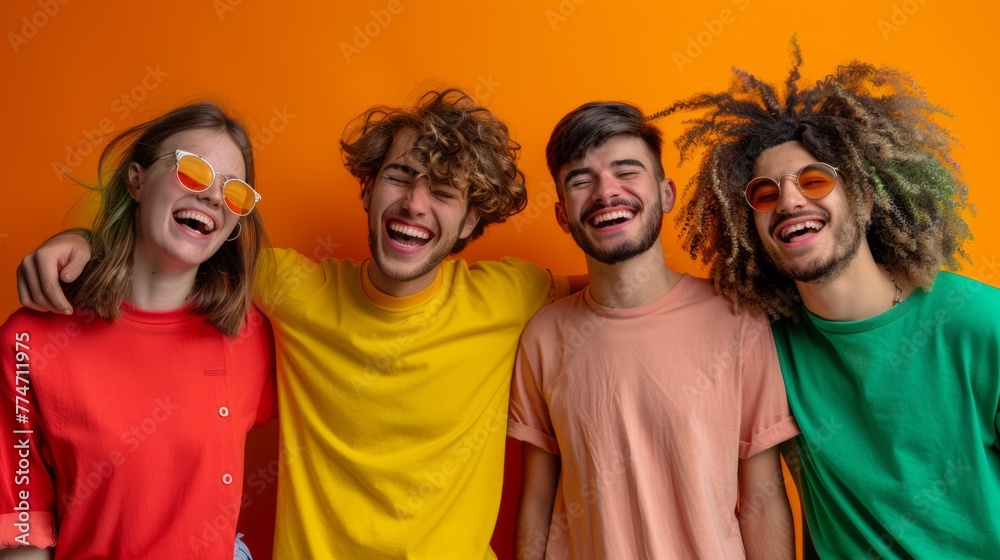 A group of people standing next to each other smiling, AI A group of people standing next to each other smiling, AI