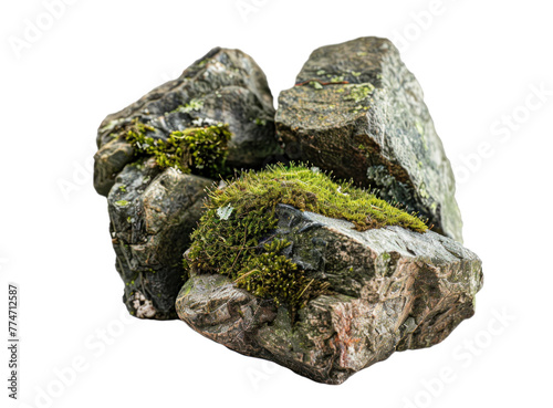 Moss-Covered Stones Isolated on Transparent photo
