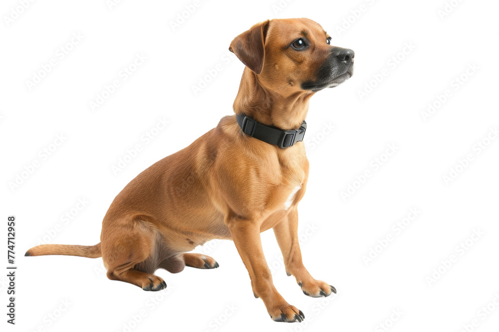 Brown Dog Sitting Down With Black Collar