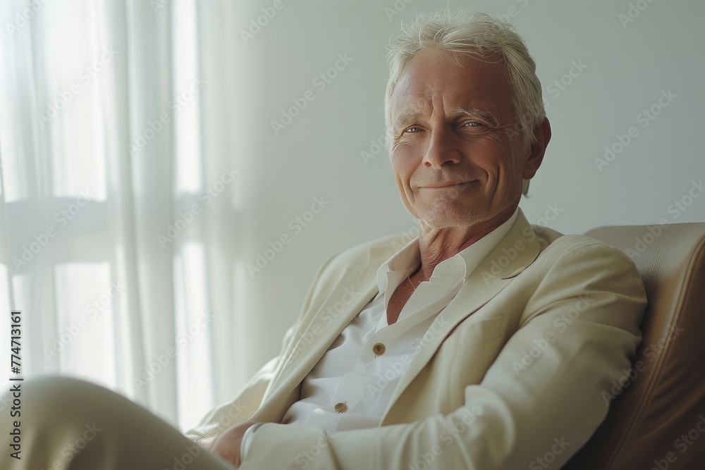 Refined Mature Male in Neutral Tone Suit Refined Mature Male in Neutral Tone Suit
