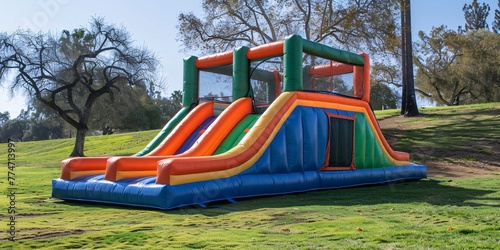 Bounce House Blast A Colorful, Fun-Filled Adventure for Kids and Adults Alike Generative AI photo