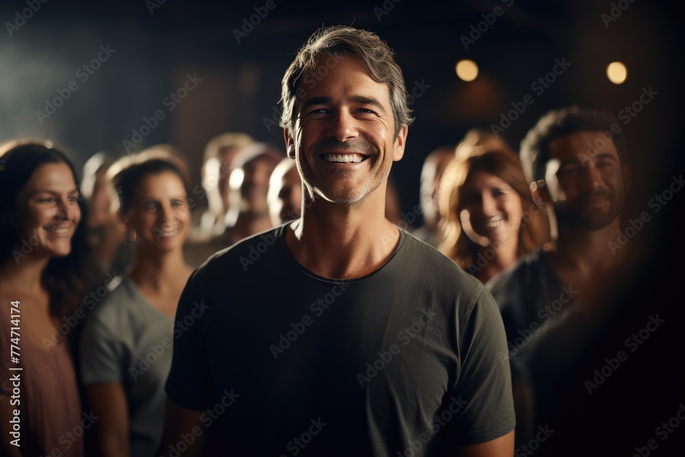 Influential Figure: Diverse Gathering Around a Man Influential Figure: Diverse Gathering Around a Man