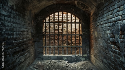 レンガと鉄格子の古い監獄
 photo