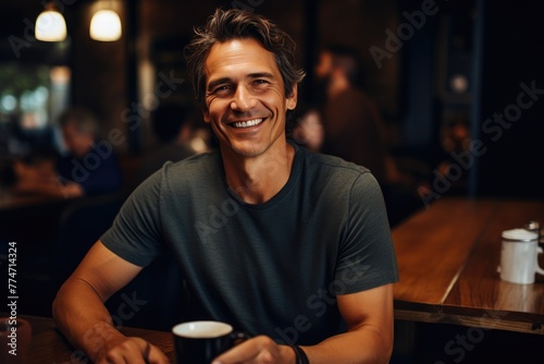 40-Year-Old Man Having Coffee with Friends
