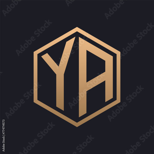 Elegant Hexagon Letter YA Logo Design. Initial Luxurious YA Logo Template