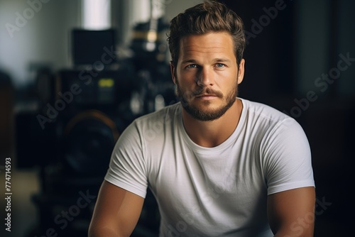 Timeless Style: Brown-Haired Man in Relaxed Pose
