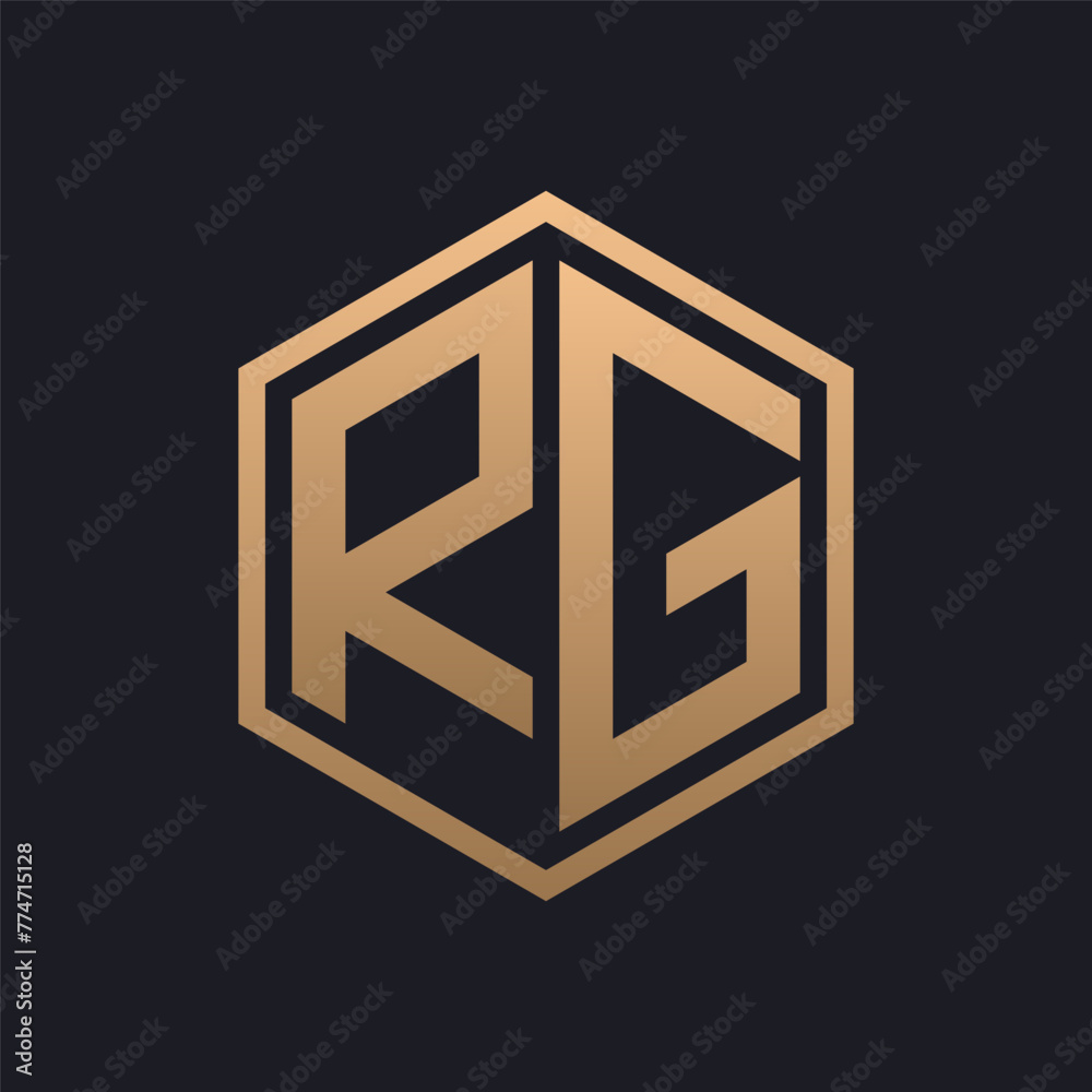 Elegant Hexagon Letter RG Logo Design. Initial Luxurious RG Logo Template