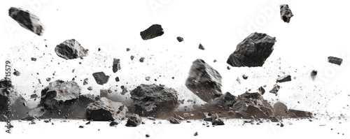 A illustration of the of rocks, dust, and debris falling. Outer space planet exploded.
