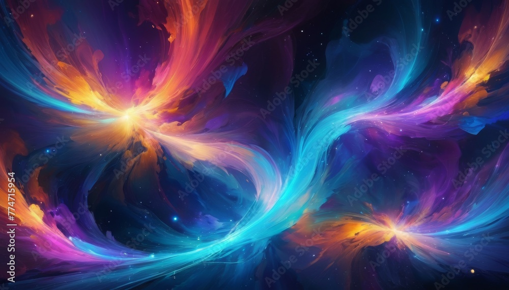 A vibrant digital art piece portraying a cosmic explosion of colors, where swirling nebulas of purples, blues, and pinks create a mesmerizing celestial scene.. AI Generation
