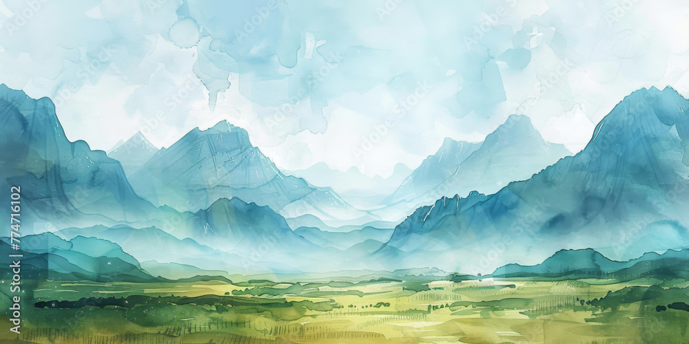Landscape of mountains range with morning frog for panorama mountain background.