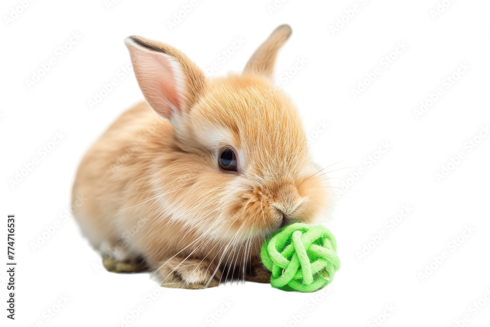 Small Rabbit Chewing on Green Ball