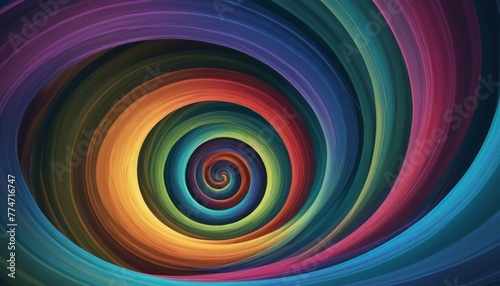 Digital art depicting a hypnotic spiral vortex with a rainbow of swirling colors drawing the eye inward. AI Generation