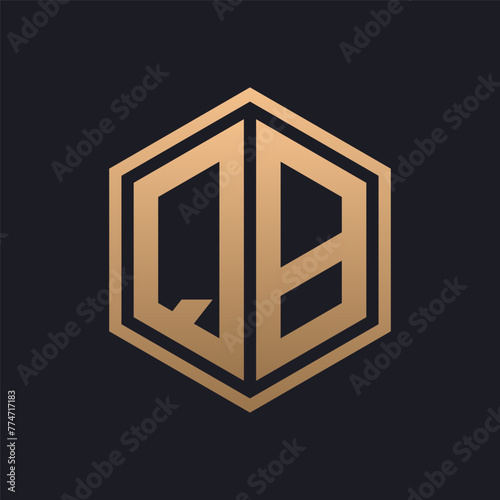 Elegant Hexagon Letter QB Logo Design. Initial Luxurious QB Logo Template