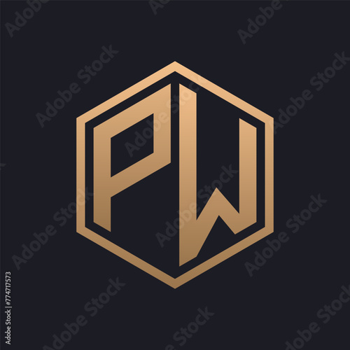 Elegant Hexagon Letter PW Logo Design. Initial Luxurious PW Logo Template