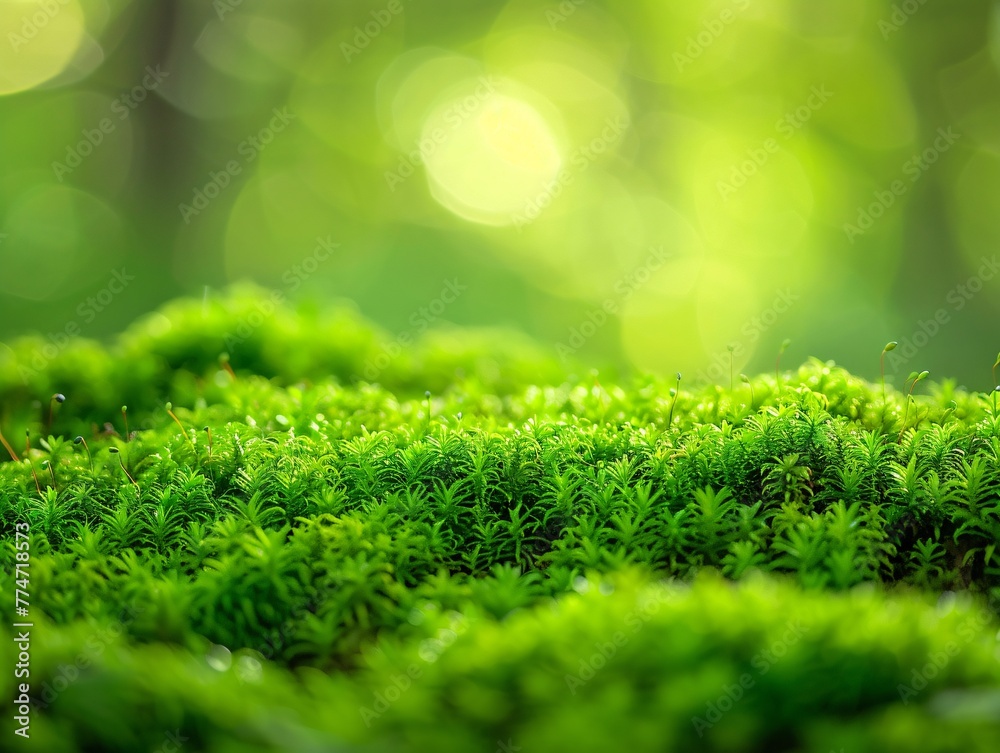 A lush green mossy hillside in the sunlight Generative AI