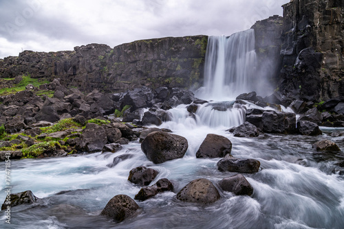 Langzeitbelichtung des Öxararfoss im Thingvellir Nationalpark, Island