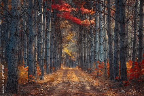 Autumn's Embrace A Trek Through the Forest Generative AI